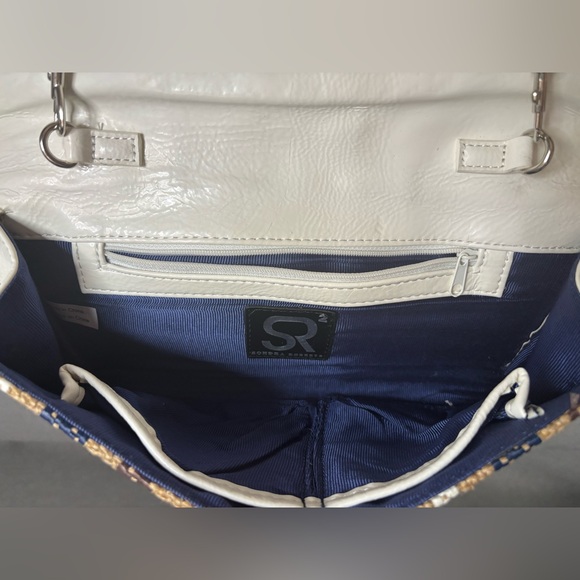 Sondra Roberts Burlap Woven Striped Boho Buckle Retro Shoulder Bag Purse Handbag - Picture 4 of 7